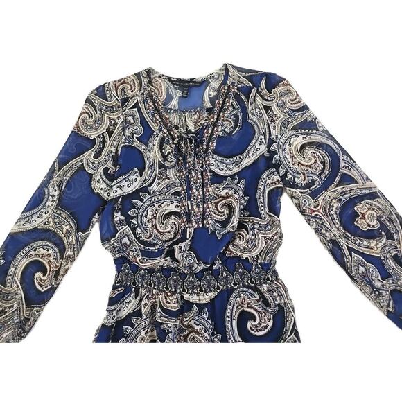 White House Black Market ~Woman Size 00Petite~Blue Paisley Print LS Dress Sheer. - Picture 10 of 14